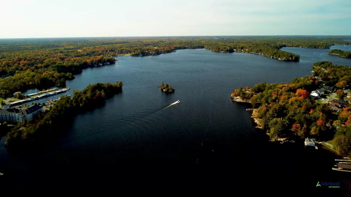 aerial photo of boat on lake